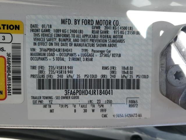 3FA6P0HD4JR184041 - 2018 FORD FUSION SE Ақ фото 12