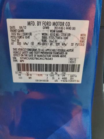 1FMCU0D78CKC76343 - 2012 FORD ESCAPE XLT BLUE photo 14