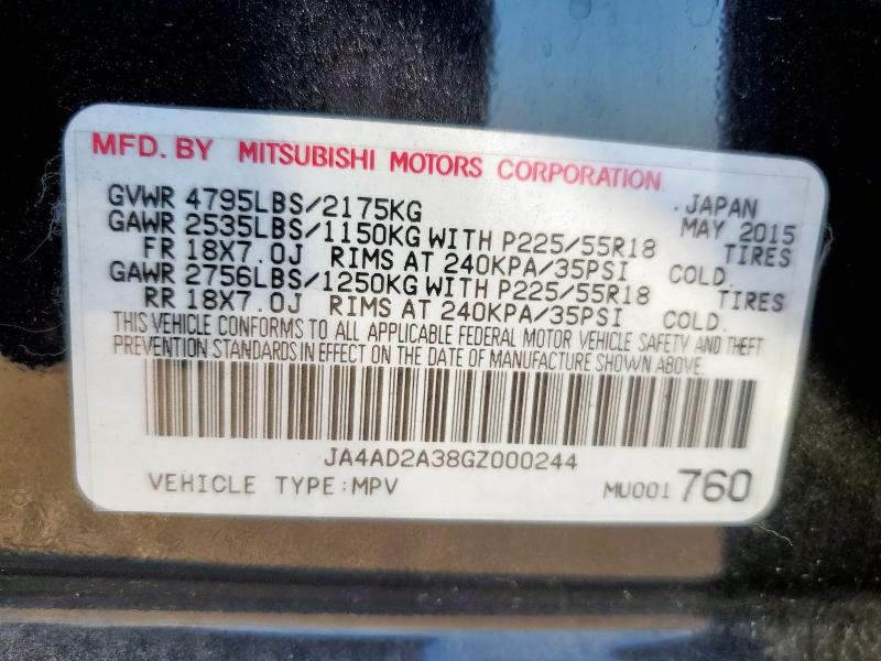 JA4AD2A38GZ000244 - 2016 MITSUBISHI OUTLANDER ES BLACK photo 12