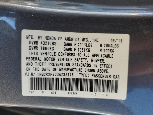 1HGCR2F57GA233476 - 2016 HONDA ACCORD SPORT Gris photo 12