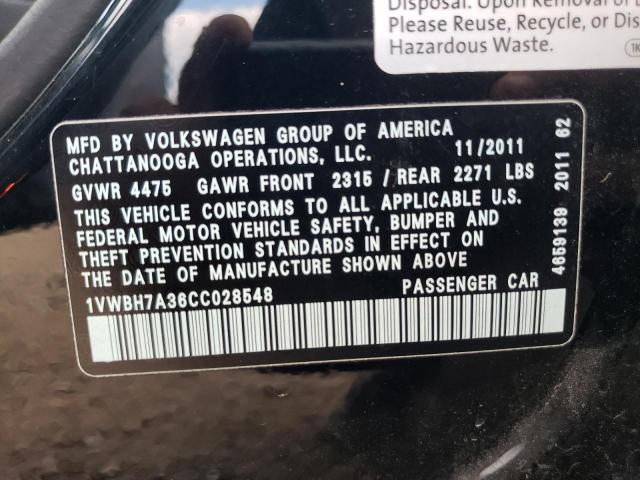 1VWBH7A36CC028548 - 2012 VOLKSWAGEN PASSAT SE 黑色 照片 12