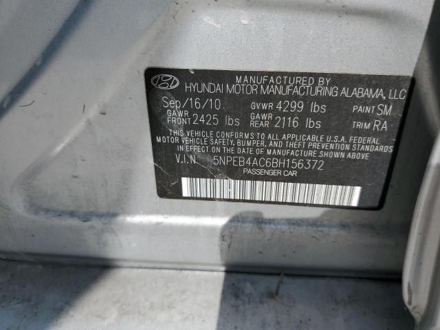 5NPEB4AC6BH156372 - 2011 HYUNDAI SONATA GLS SILVER photo 13