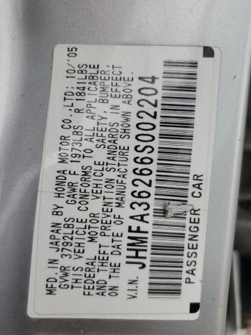 JHMFA36266S002204 - 2006 HONDA CIVIC HYBRID ვერცხლისფერი ფოტო 13