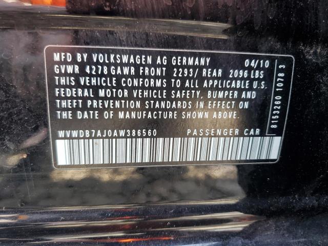 WVWDB7AJ0AW386560 - 2010 VOLKSWAGEN GOLF BLACK photo 12