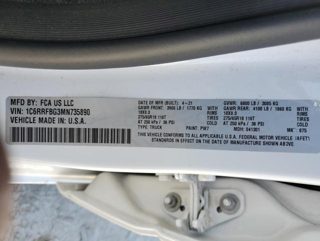 1C6RRFBG3MN735890 - 2021 RAM 1500 BIG HORN/LONE STAR WHITE photo 12