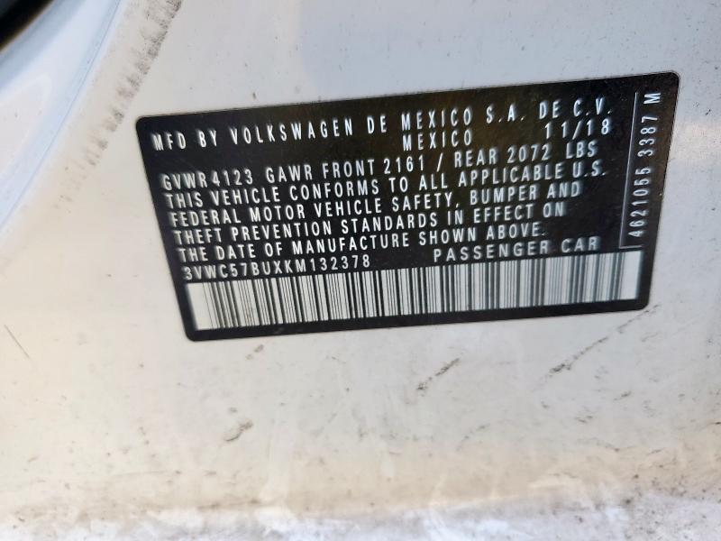 3VWC57BUXKM132378 - 2019 VOLKSWAGEN JETTA S WHITE photo 12