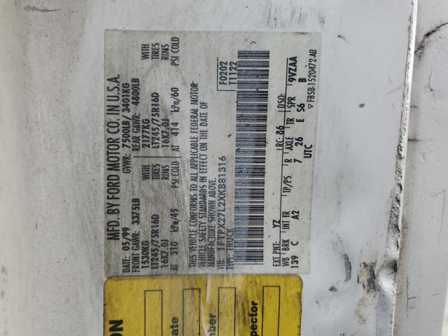 1FTPX27L2XKB81316 - 1999 FORD F250 Ақ фото 12