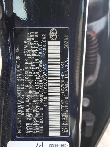 4T1BF1FKXCU597205 - 2012 TOYOTA CAMRY BASE 黑色 照片 12