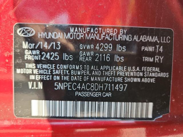 5NPEC4AC8DH711497 - 2013 HYUNDAI SONATA SE წითელი ფოტო 12