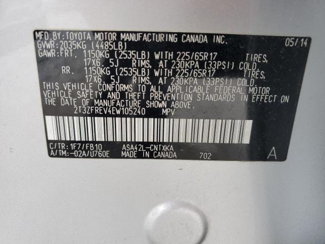 2T3ZFREV4EW105240 - 2014 TOYOTA RAV4 LE SILVER photo 14