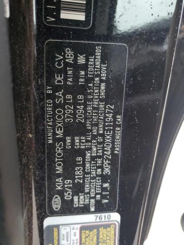 3KPF24ADXKE119472 - 2019 KIA FORTE FE 黑色 照片 12