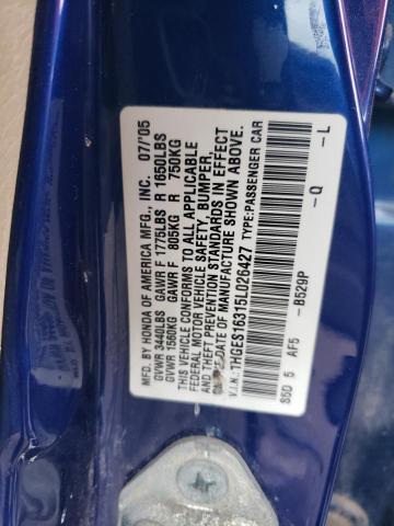1HGES16315L026427 - 2005 HONDA CIVIC DX VP BLUE photo 12