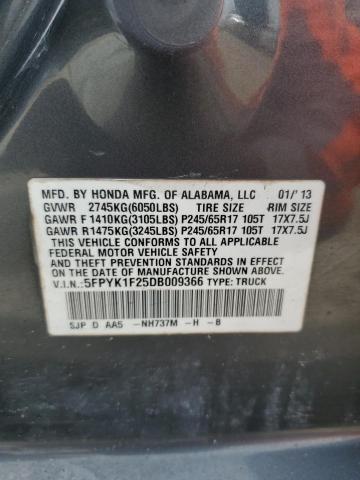 5FPYK1F25DB009366 - 2013 HONDA RIDGELINE RT GRAY photo 12