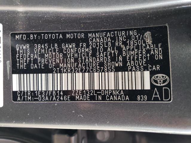 2T1KR32E77C657855 - 2007 TOYOTA COROLLA MA XR CHARCOAL photo 12
