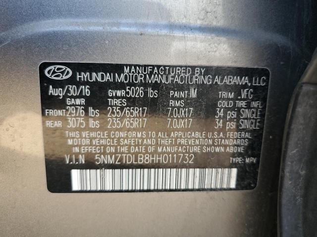 5NMZTDLB8HH011732 - 2017 HYUNDAI SANTA FE S GRAY photo 12