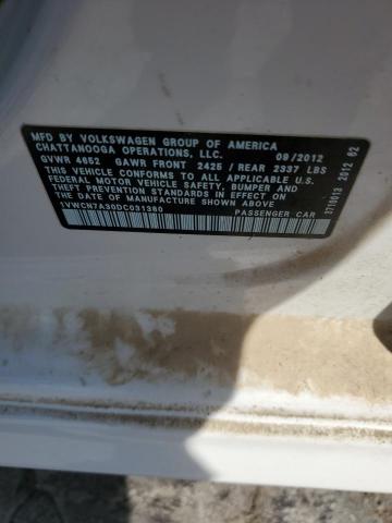 1VWCN7A30DC031380 - 2013 VOLKSWAGEN PASSAT SEL Weiß Foto 12