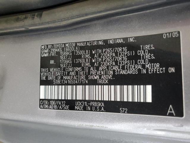 5TBET34165S477174 - 2005 TOYOTA TUNDRA DOUBLE CAB SR5 SILVER photo 12