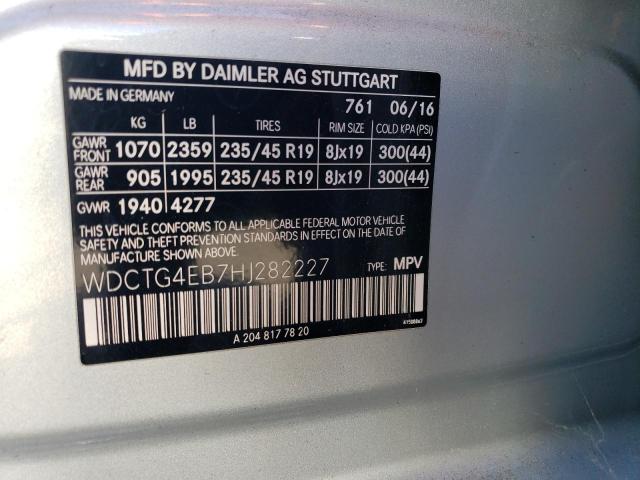 WDCTG4EB7HJ282227 - 2017 MERCEDES-BENZ GLA 250 Сұр фото 13