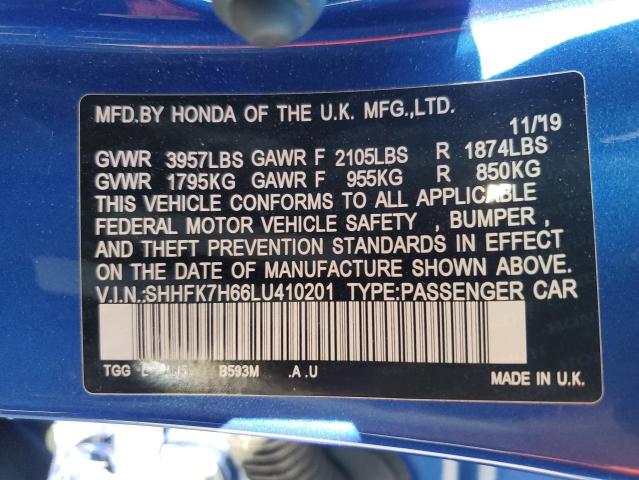 SHHFK7H66LU410201 - 2020 HONDA CIVIC EX BLUE photo 13