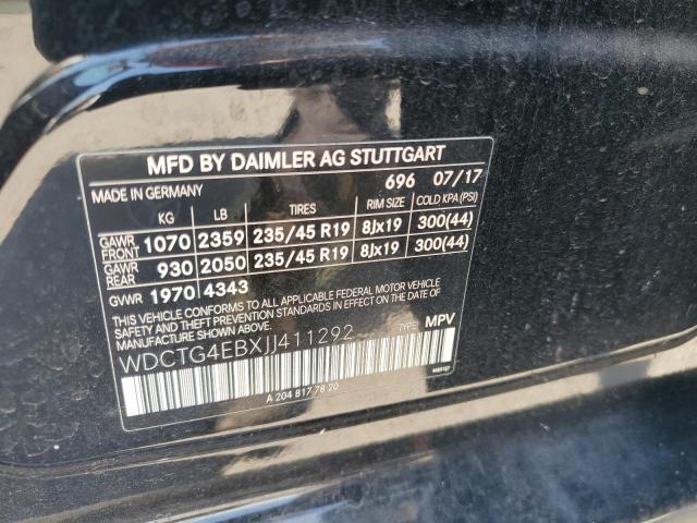 WDCTG4EBXJJ411292 - 2018 MERCEDES-BENZ GLA 250 შავი ფოტო 13