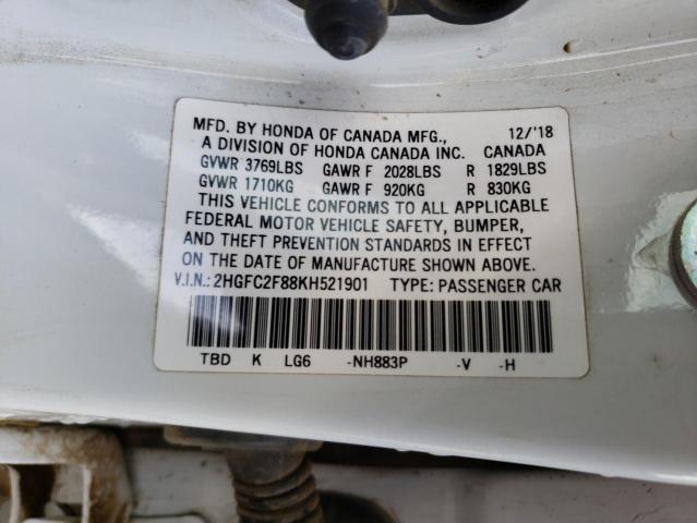 2HGFC2F88KH521901 - 2019 HONDA CIVIC SPORT 白色 照片 13