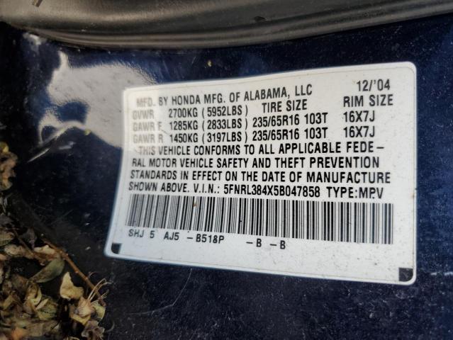5FNRL384X5B047858 - 2005 HONDA ODYSSEY EX BLUE photo 13