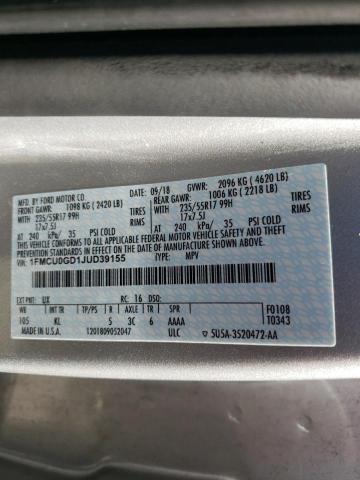 1FMCU0GD1JUD39155 - 2018 FORD ESCAPE SE SILVER photo 13