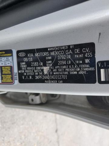 3KPF24AD1KE012701 - 2019 KIA FORTE FE ვერცხლისფერი ფოტო 13