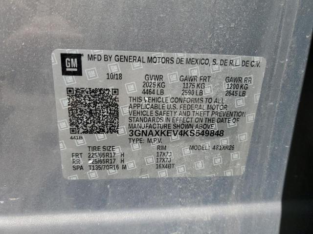 3GNAXKEV4KS549848 - 2019 CHEVROLET EQUINOX LT TAN photo 13