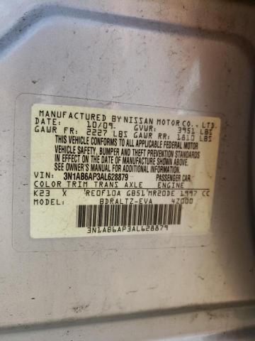 3N1AB6AP3AL628879 - 2010 NISSAN SENTRA 2.0 SILVER photo 12