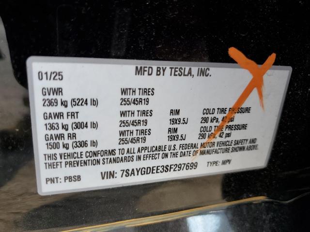 7SAYGDEE3SF297699 - 2025 TESLA MODEL Y შავი ფოტო 12