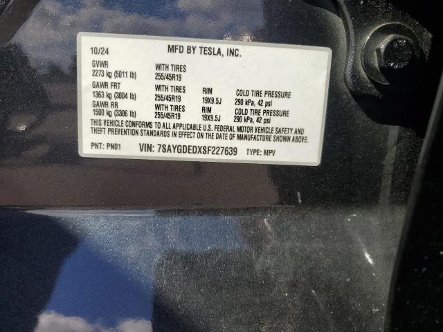 7SAYGDEDXSF227639 - 2025 TESLA MODEL Y Сұр фото 12