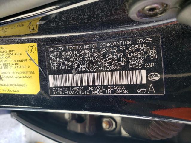 JTHBA30G165150858 - 2006 LEXUS ES 330 BLACK photo 12