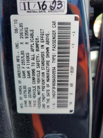 1HGCP3F80BA000554 - 2011 HONDA ACCORD EXL BLUE photo 12