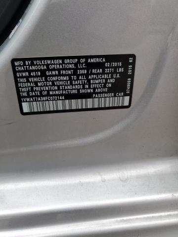 1VWAT7A36FC072144 - 2015 VOLKSWAGEN PASSAT S SILVER photo 13
