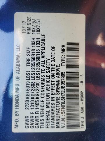 5FNRL6H72JB057905 - 2018 HONDA ODYSSEY EXL ლურჯი ფოტო 13