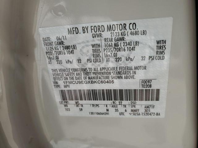 1FMCU9EGXBKC60405 - 2011 FORD ESCAPE LIMITED თეთრი ფოტო 13