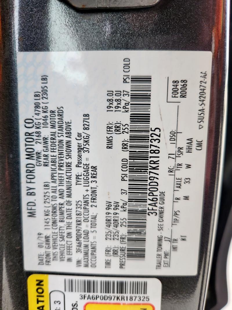 3FA6P0D97KR187325 - 2019 FORD FUSION TITANIUM GRAY photo 12