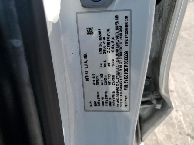 5YJ3E1EB7MF033339 - 2021 TESLA MODEL 3 Blanc photo 13
