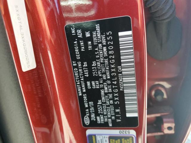 5XXGT4L3XKG280255 - 2019 KIA OPTIMA LX RED photo 12