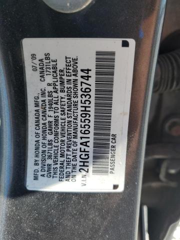 2HGFA16559H536744 - 2009 HONDA CIVIC LX ვერცხლისფერი ფოტო 13