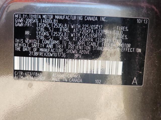 2T3BFREV2DW101736 - 2013 TOYOTA RAV4 LE 棕色 照片 13