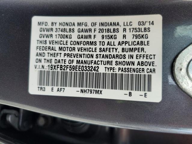 19XFB2F59EE033242 - 2014 HONDA CIVIC LX GRAY photo 12
