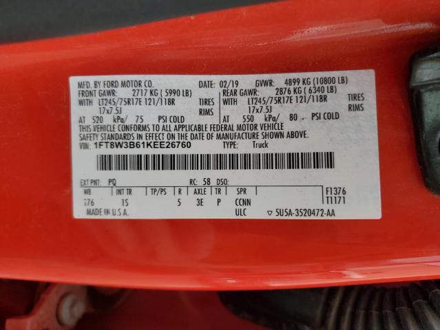 1FT8W3B61KEE26760 - 2019 FORD F350 SUPER DUTY RED photo 13