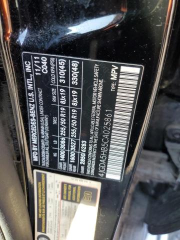 4JGDA5HB5CA025861 - 2012 MERCEDES-BENZ ML 350 4MATIC BLACK photo 12