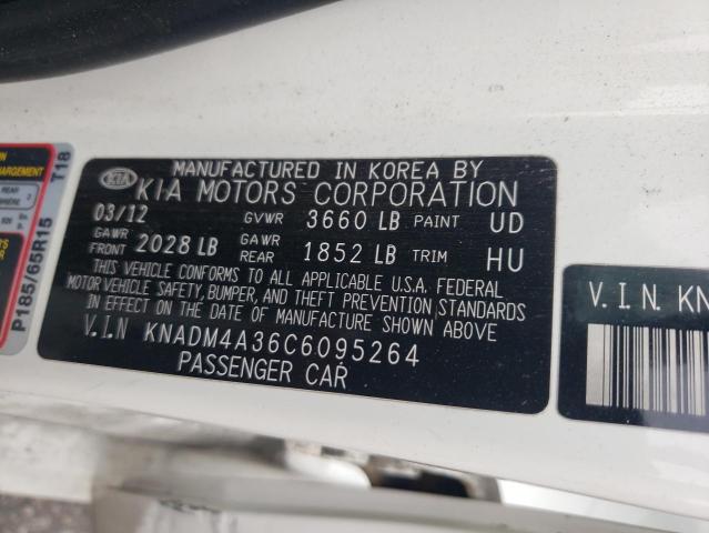 KNADM4A36C6095264 - 2012 KIA RIO LX WHITE photo 12