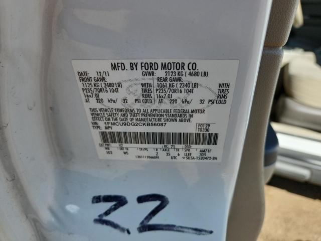 1FMCU9DG2CKB56087 - 2012 FORD ESCAPE XLT WHITE photo 13