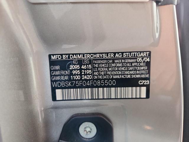 WDBSK75F04F085500 - 2004 MERCEDES-BENZ SL 500 SILVER photo 12