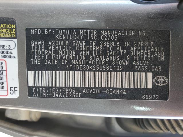 4T1BE30K25U560109 - 2005 TOYOTA CAMRY LE GRAY photo 12