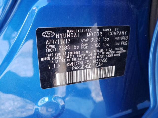 KMHD74LF5JU453556 - 2018 HYUNDAI ELANTRA SE BLUE photo 12